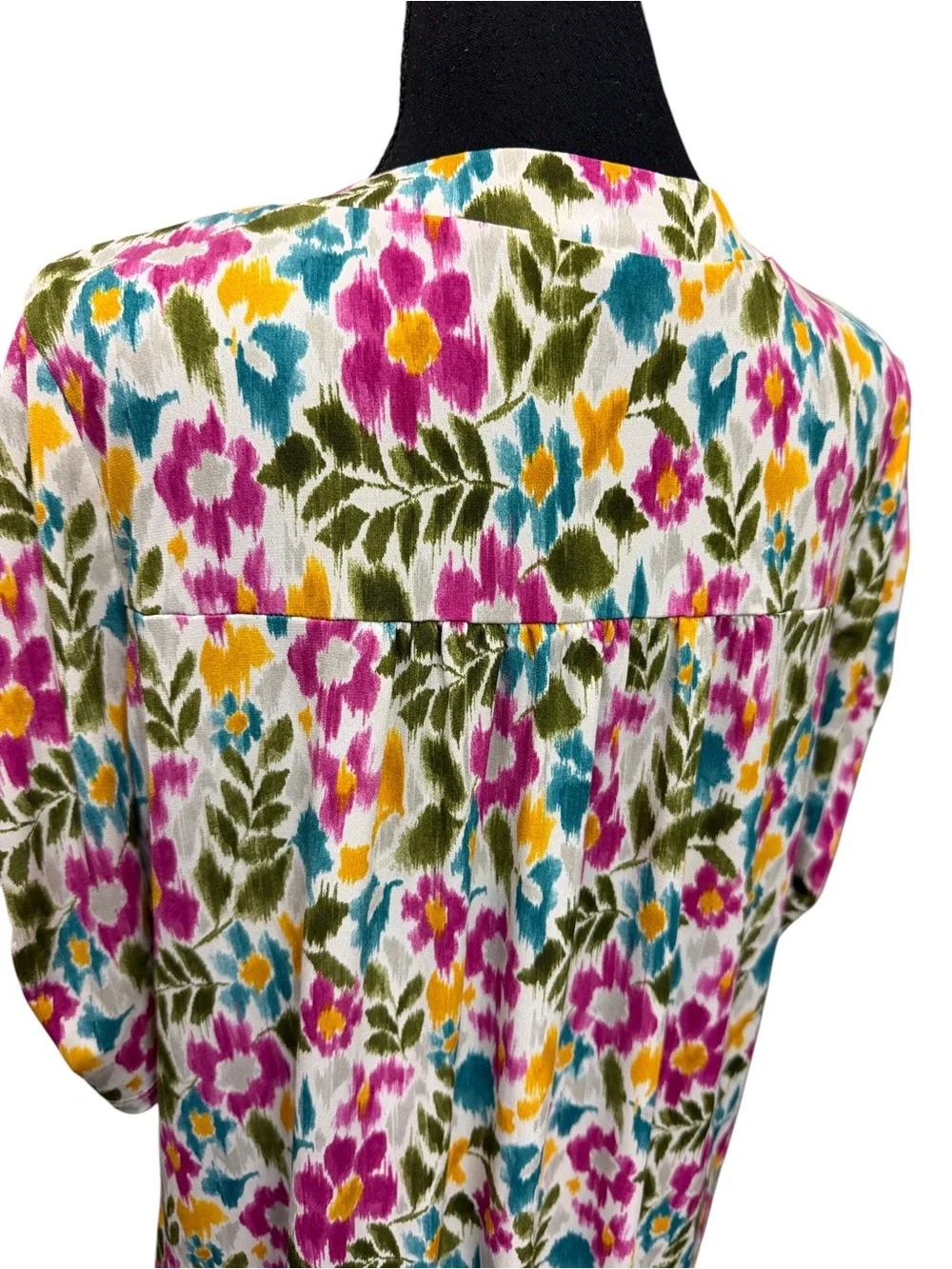 White Birch Floral Boho Tunic Top Medium Pink Teal Mustard Relaxed Fit